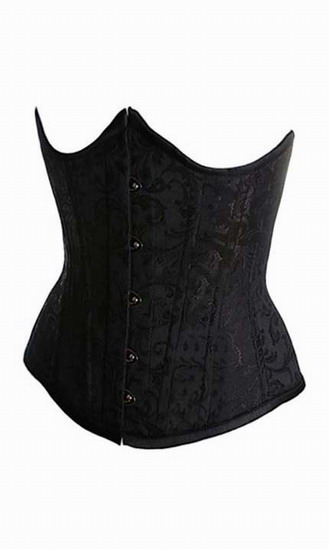Черный Костюм Underbust Корсет Цветочные Атласная Без Бретелек Корсет